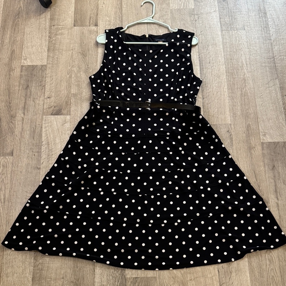 Tommy Hilfiger size 16 Black Polka Dot Dress with matching belt.